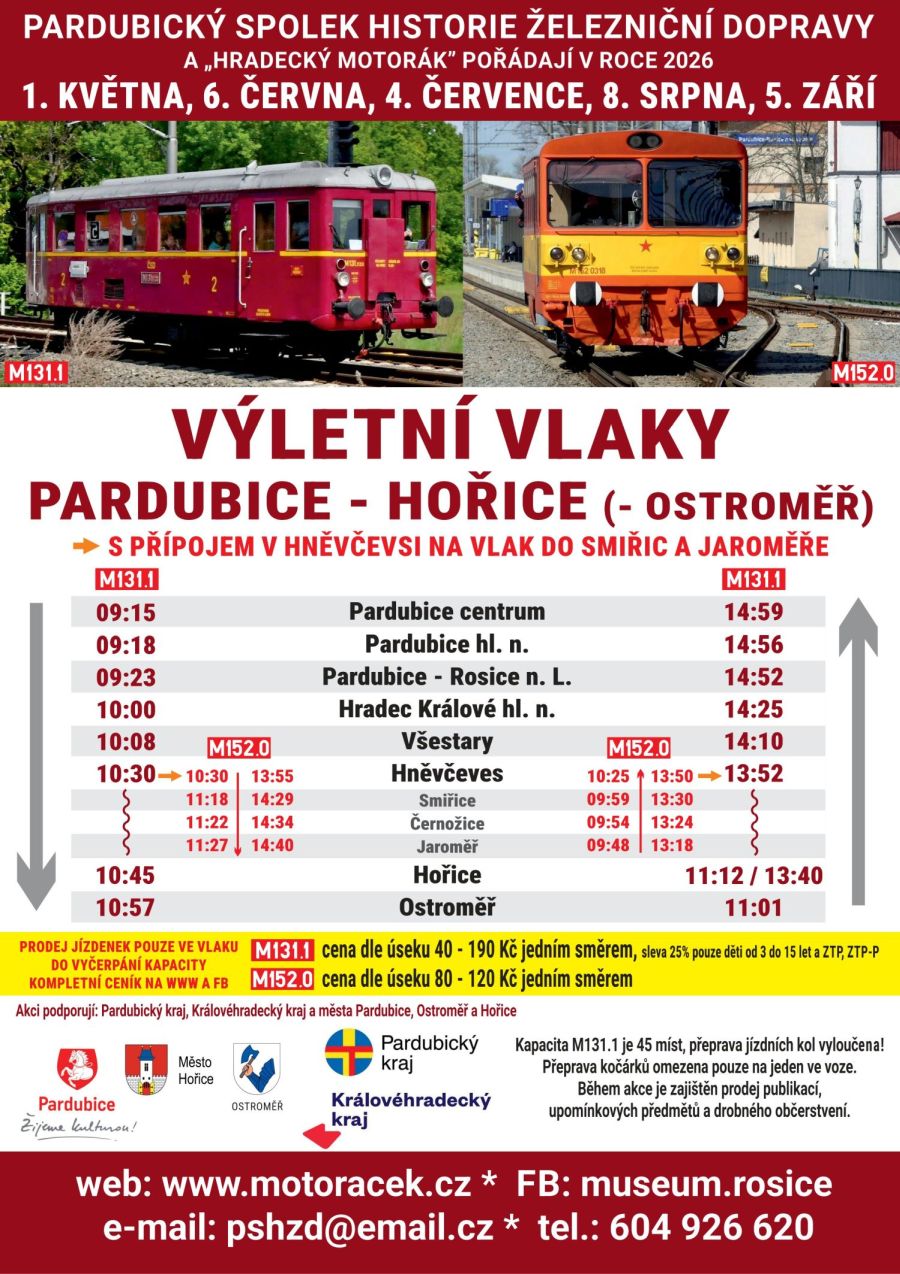 výletní vlaky Pardubice Hořice Ostroměř 2026